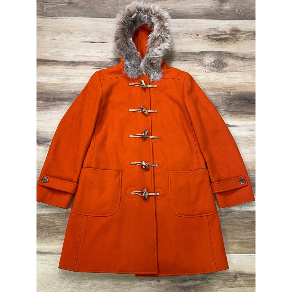 J.Crew Toggle Coat Size S Wool Shearling Hood Thinsulate Duffle Orange Y2K 2004